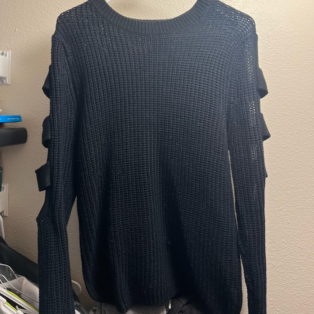 Black leather long sleeve sweater
